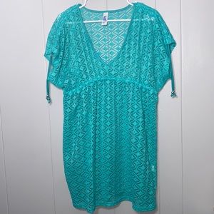Aruba Blue Women’s Aqua Blue Short Sleeve Swimsuit Beach Pool Coverup Dress XL